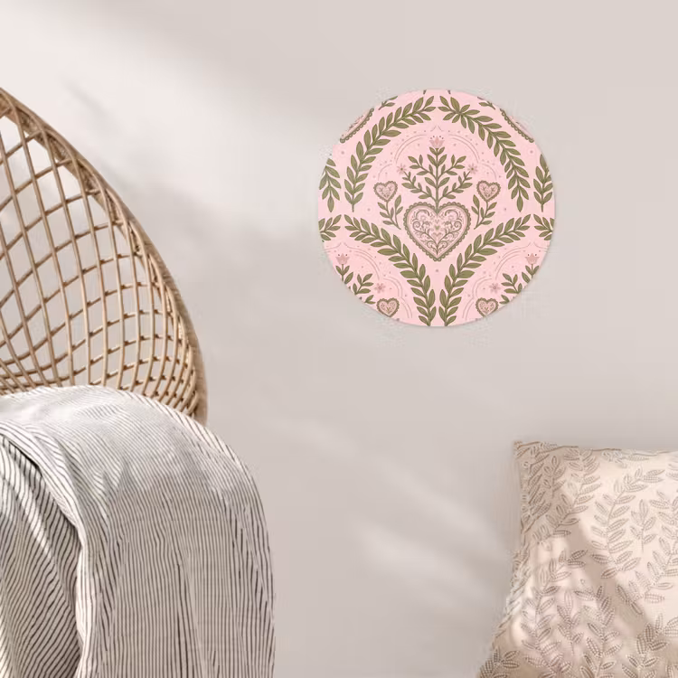 Patroon - Hart - Bloemen - Folkloristisch - Roze Wandcirkel behangsticker klein -sfeer4