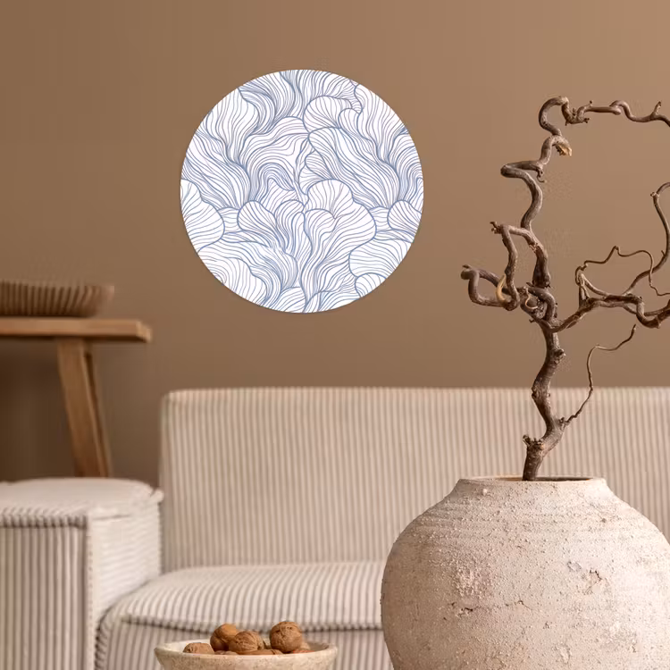 Patroon - Lijnen - Organisch - Abstract - Blauw Wandcirkel behangsticker klein -sfeer1