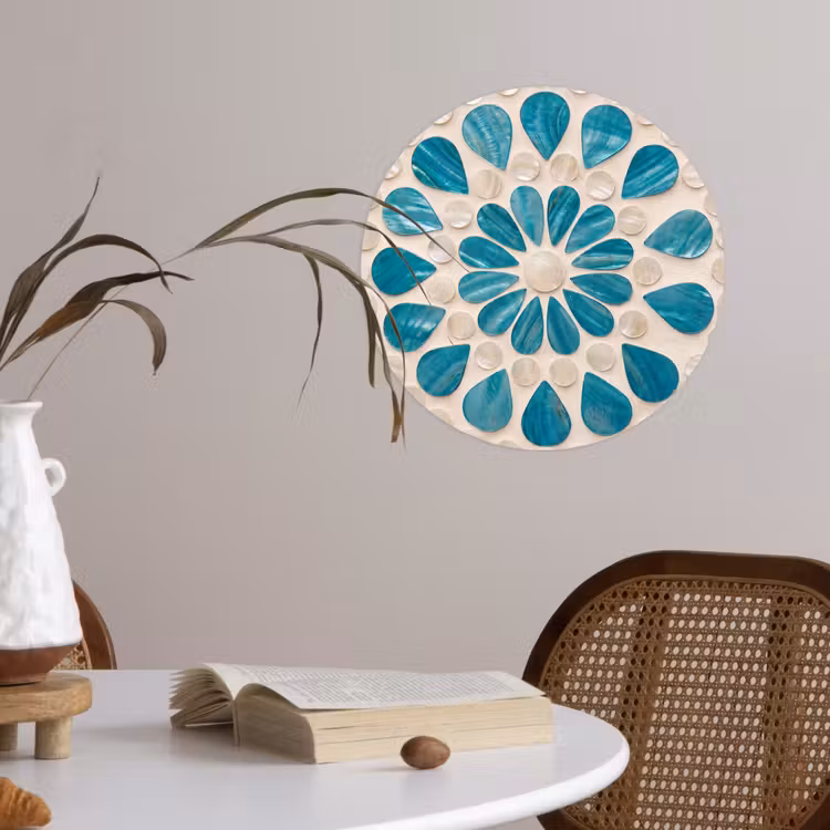 Patroon - Mozaïek - Schelpen - Abstract - Turquoise Wandcirkel behangsticker klein -sfeer3