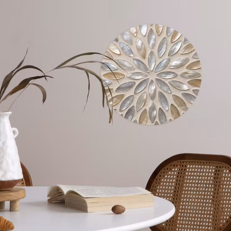Patroon - Ovaal - Glanzend - Abstract - Beige Wandcirkel behangsticker klein -sfeer3
