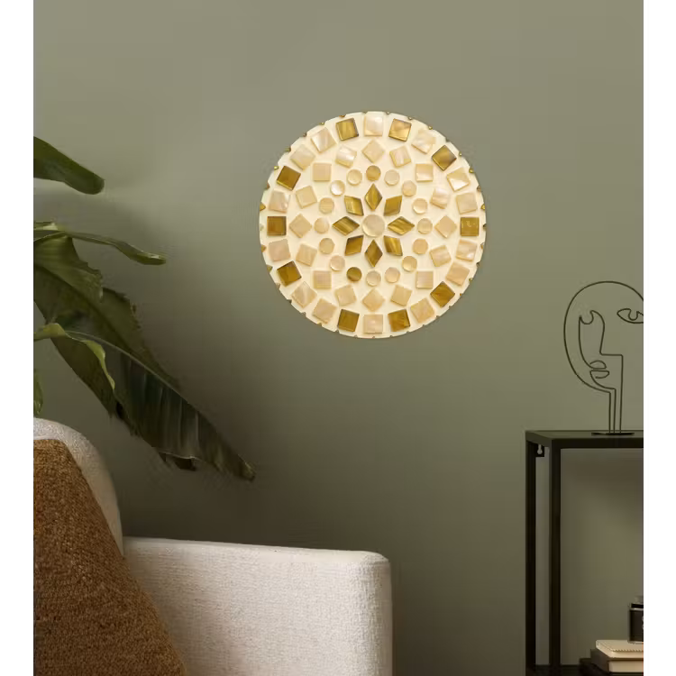 Patroon - Vormen - Mozaïek - Abstract - Goud Wandcirkel behangsticker klein -sfeer2
