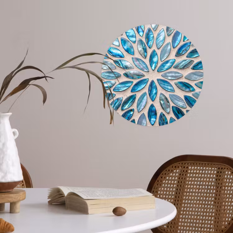 Patroon - Glans - Abstract - Blauw - Decoratie Wandcirkel behangsticker klein -sfeer3