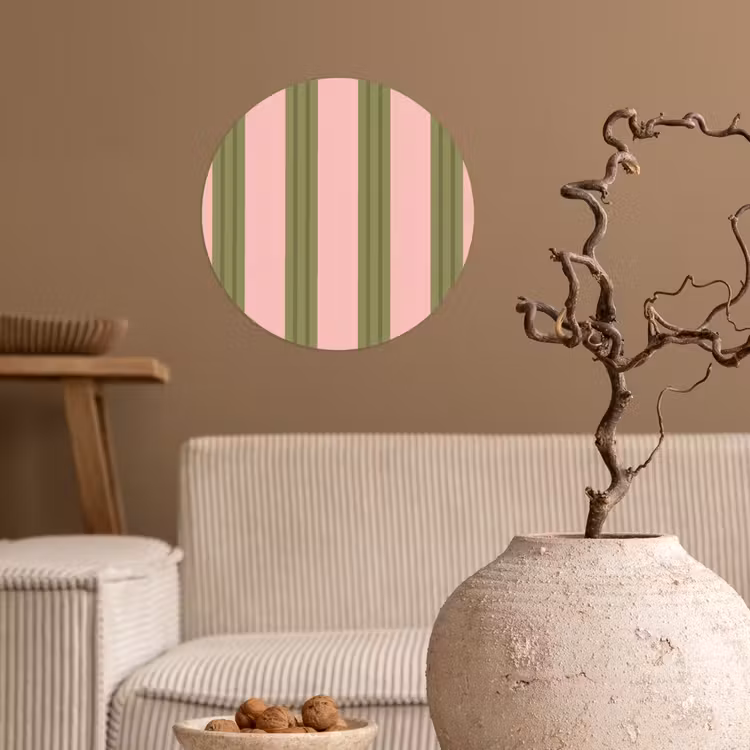Patroon - Strepen - Abstract - Roze - Groen Wandcirkel behangsticker klein -sfeer1