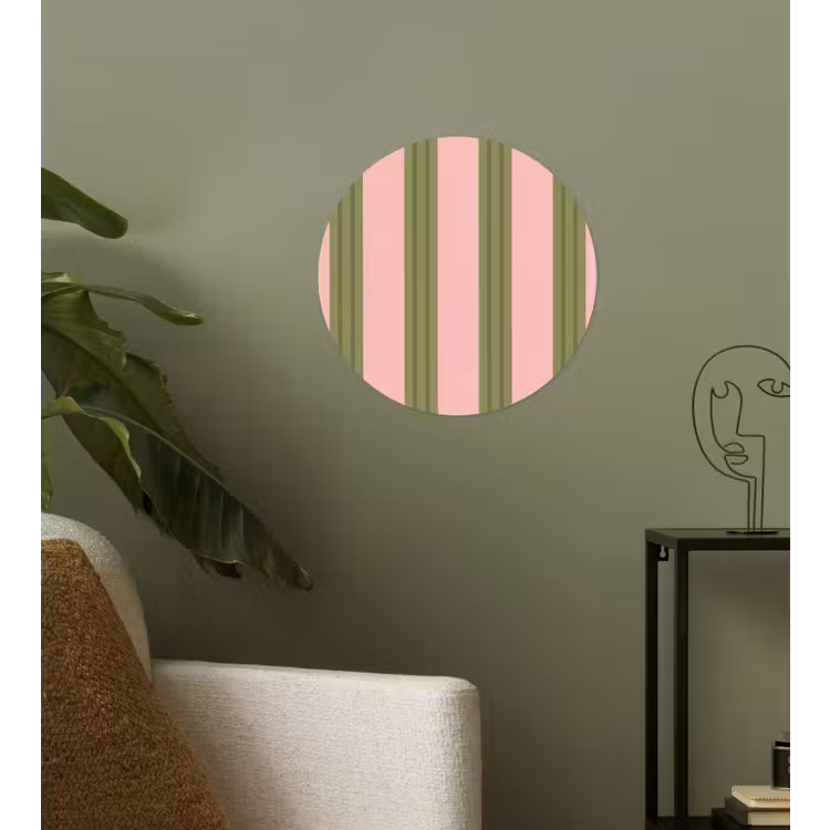 Patroon - Strepen - Abstract - Roze - Groen Wandcirkel behangsticker klein -sfeer2