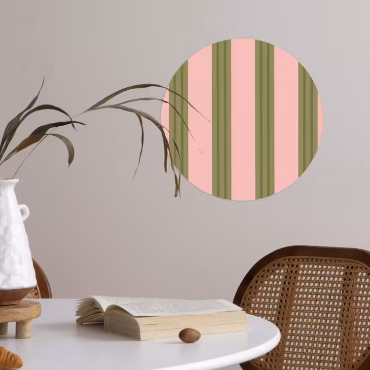 Patroon - Strepen - Abstract - Roze - Groen Wandcirkel behangsticker klein -sfeer3