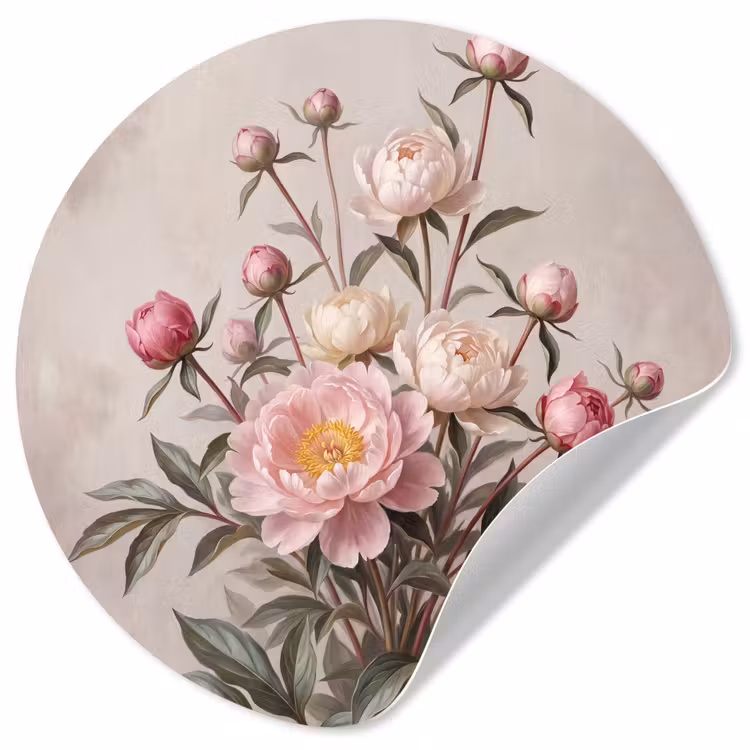 Pioenrozen - Boeket - Roze Wandcirkel behangsticker klein -3d