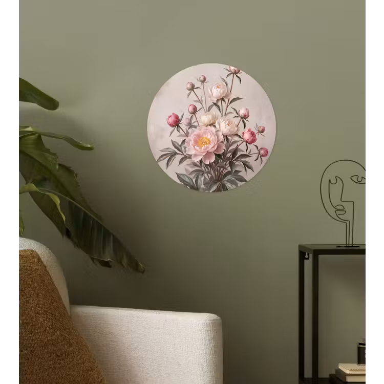 Pioenrozen - Boeket - Roze Wandcirkel behangsticker klein -sfeer2