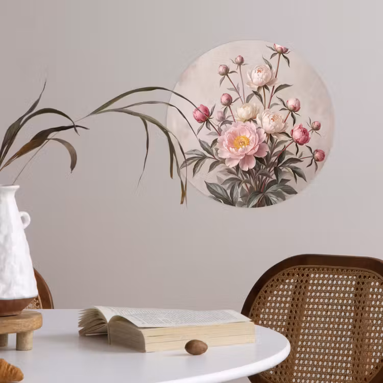 Pioenrozen - Boeket - Roze Wandcirkel behangsticker klein -sfeer3