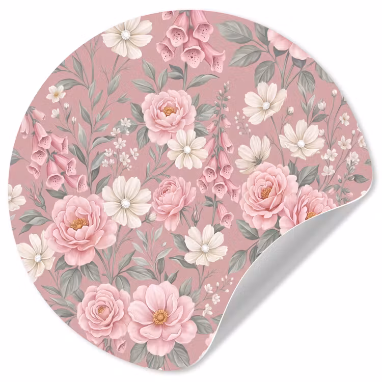 Pioenrozen - Vingerhoedskruid - Pink Wandcirkel behangsticker klein -3d