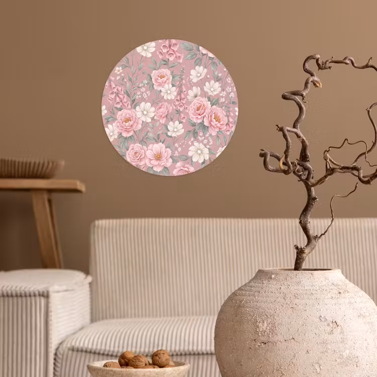 Pioenrozen - Vingerhoedskruid - Pink Wandcirkel behangsticker klein -sfeer1