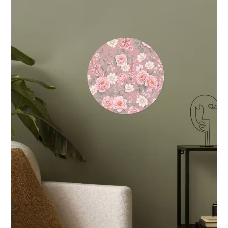 Pioenrozen - Vingerhoedskruid - Pink Wandcirkel behangsticker klein -sfeer2