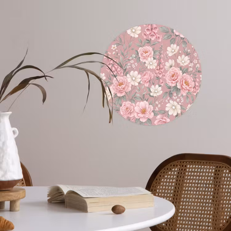Pioenrozen - Vingerhoedskruid - Pink Wandcirkel behangsticker klein -sfeer3