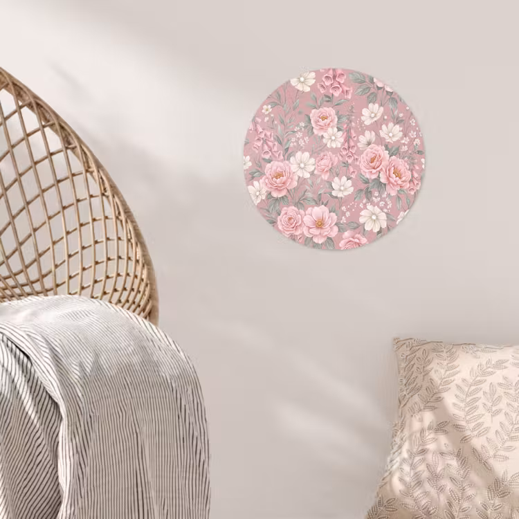 Pioenrozen - Vingerhoedskruid - Pink Wandcirkel behangsticker klein -sfeer4