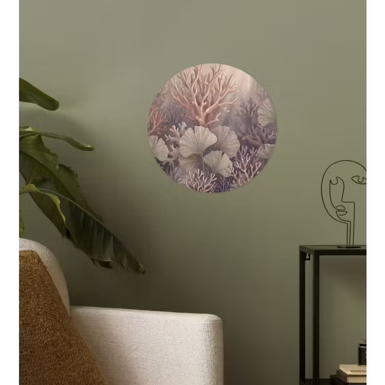 Plant - Bladeren - Zee - Illustratie - Groen Wandcirkel behangsticker klein -sfeer2