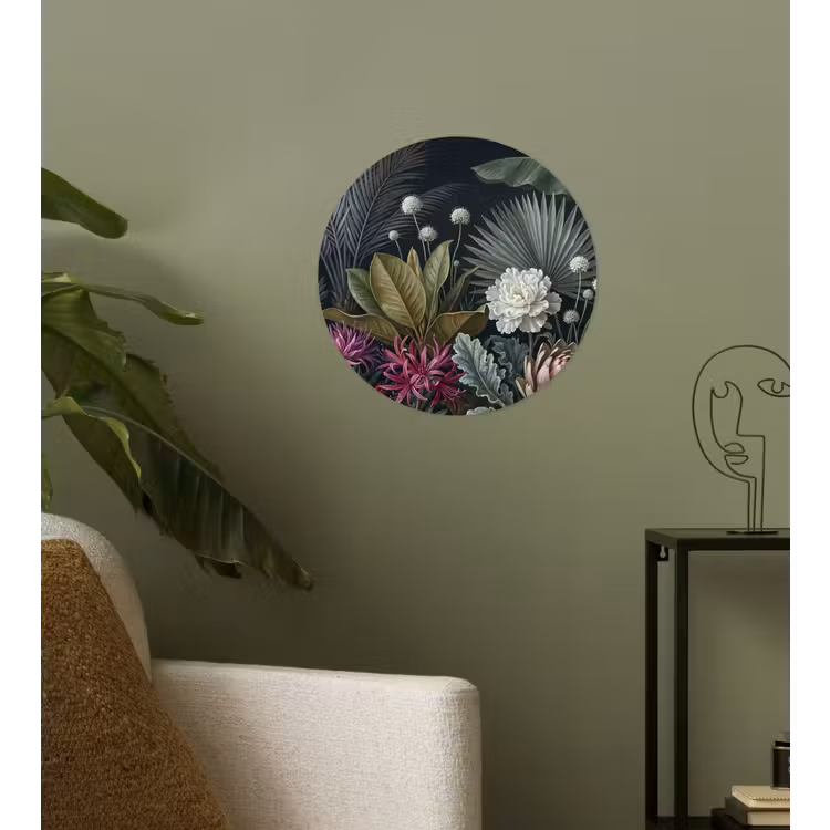 Planten - Tropisch - Botanisch - Donker - Groen Wandcirkel behangsticker klein -sfeer2