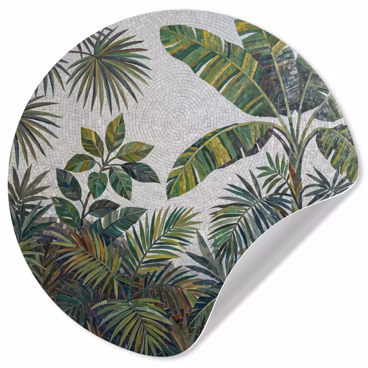 Planten - Tropisch - Mozaïek - Groen - Natuur Wandcirkel behangsticker klein -3d