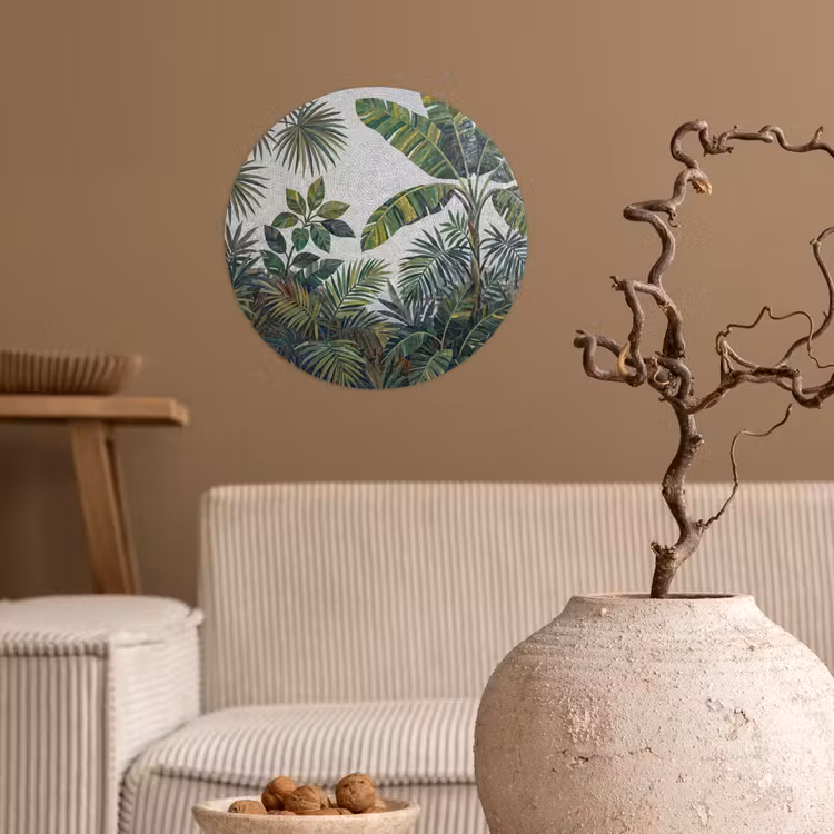 Planten - Tropisch - Mozaïek - Groen - Natuur Wandcirkel behangsticker klein -sfeer1