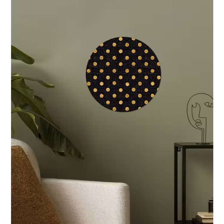 Polka Dot - Stippen - Goud - Zwart Wandcirkel behangsticker klein 186 -sfeer2