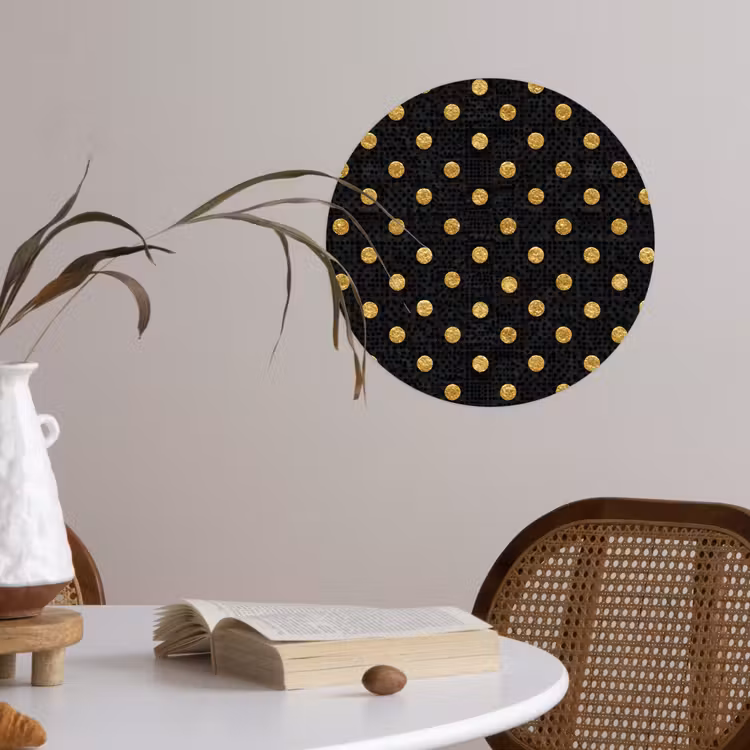 Polka Dot - Stippen - Goud - Zwart Wandcirkel behangsticker klein 186 -sfeer3