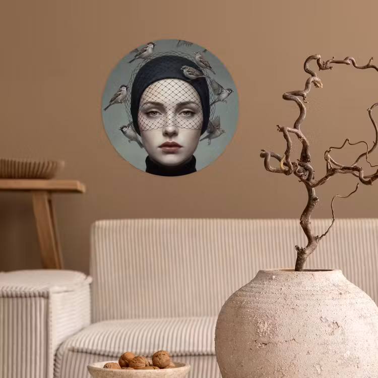 Portret - Vogels - Zwart Wandcirkel behangsticker klein -sfeer1