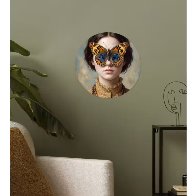 Portret - Vlinder - Kleurrijk Wandcirkel behangsticker klein -sfeer2