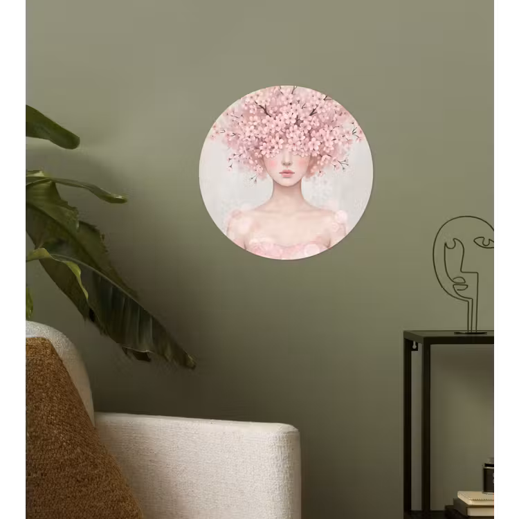 Portret - Kersenbloesem - Roze Wandcirkel behangsticker klein -sfeer2