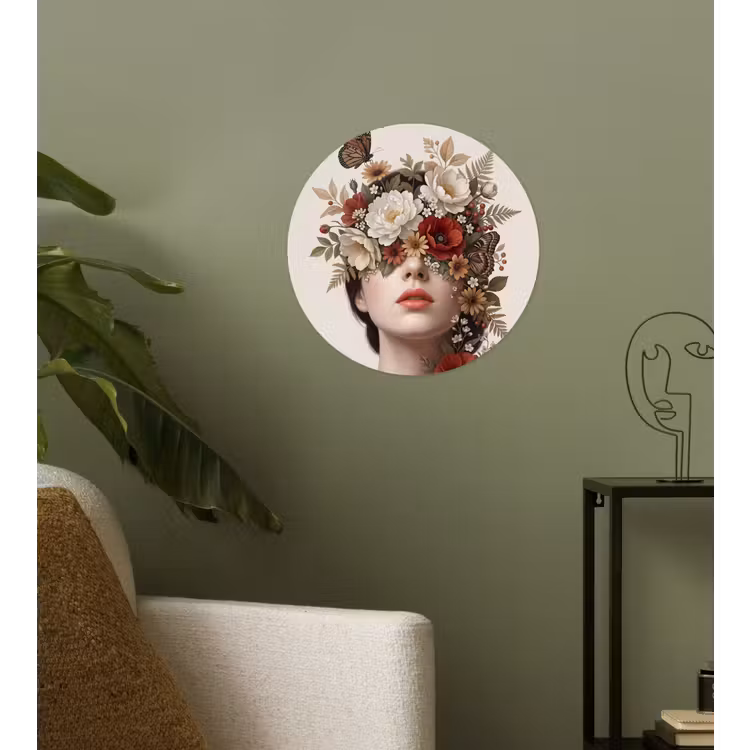 Portret - Bloemen - Cremé Wandcirkel behangsticker klein -sfeer2