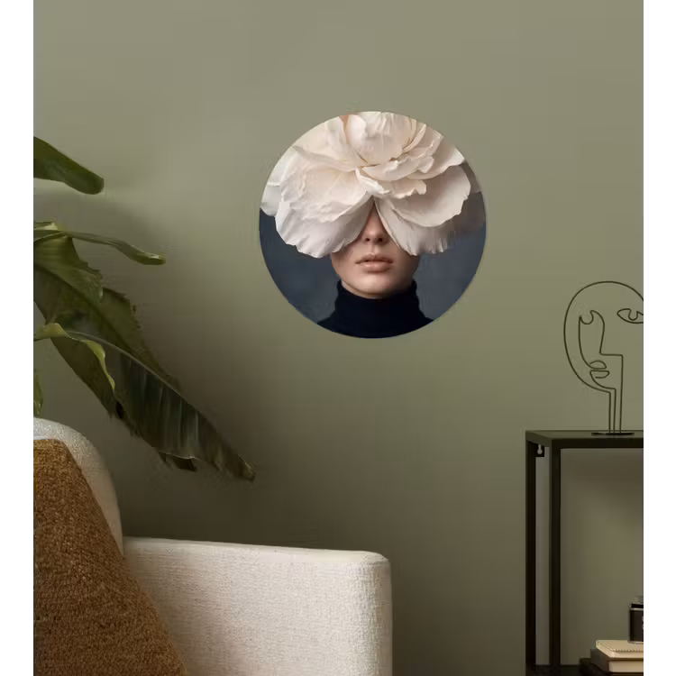 Portret - Mysterieus - Wit Wandcirkel behangsticker klein -sfeer2