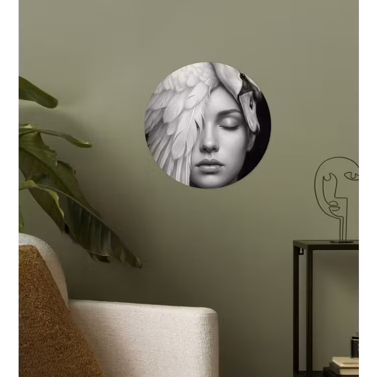 Portret - Zwaan - Zwart - Wit Wandcirkel behangsticker klein -sfeer2