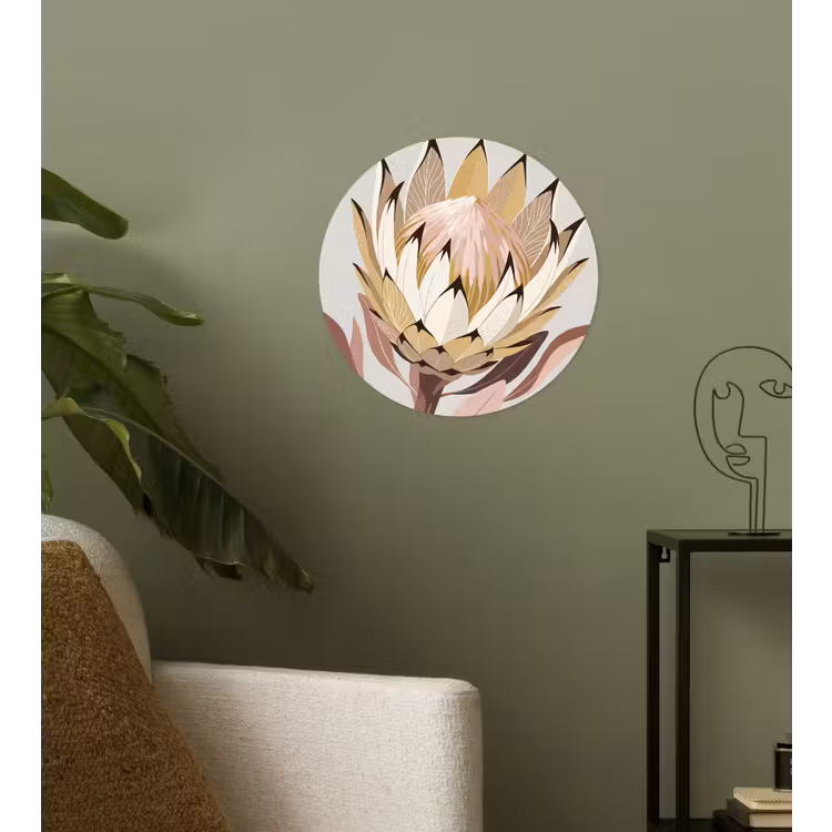 Protea - Bloem - Botanisch - Beige Wandcirkel behangsticker klein -sfeer2