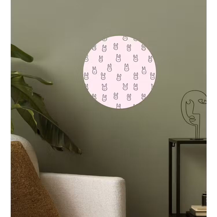 Konijnen - Minimalistisch - Roze Wandcirkel behangsticker klein 186 -sfeer2