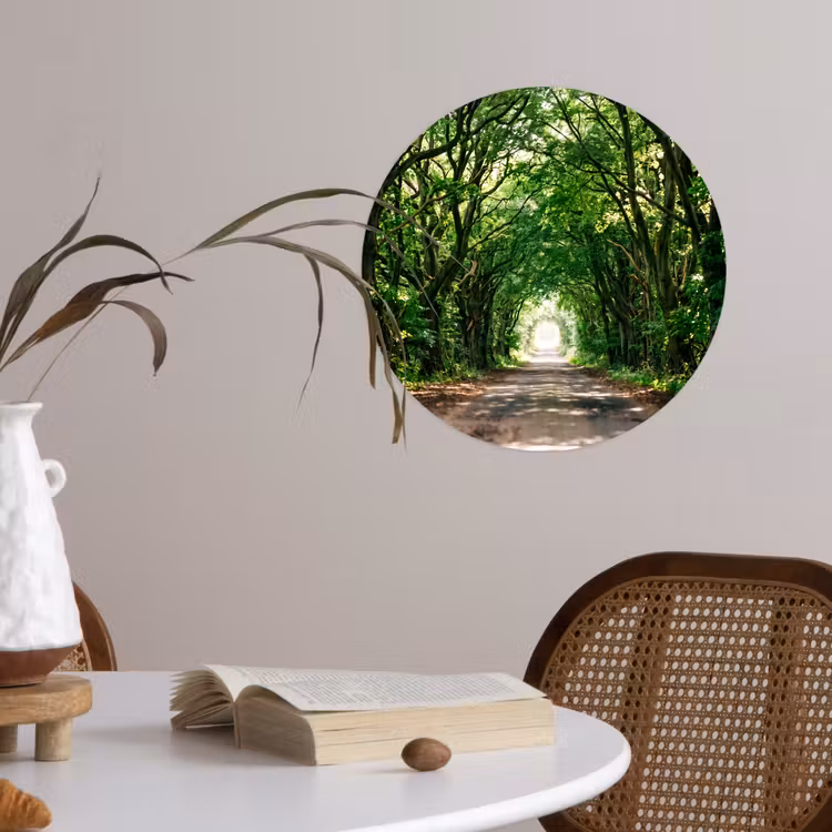 Weg - Bomen - Natuur - Groen Wandcirkel behangsticker klein -sfeer3