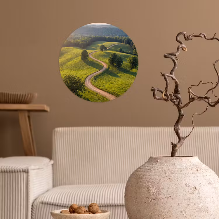 Weg - Weide - Natuur - Groen Wandcirkel behangsticker klein -sfeer1