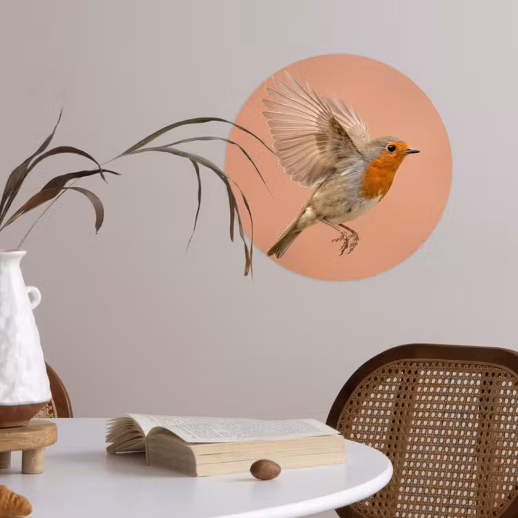Roodborst - Natuur - Roze Wandcirkel behangsticker klein -sfeer3