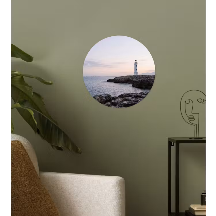 Rotsen - Vuurtoren - Wit Wandcirkel behangsticker klein -sfeer2