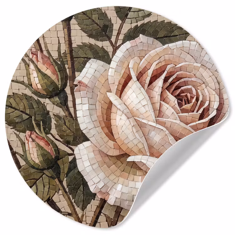 Roos - Mozaïek - Bloemen - Klassiek - Beige Wandcirkel behangsticker klein -3d