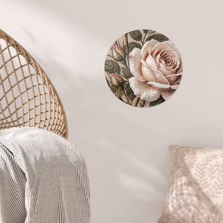 Roos - Mozaïek - Bloemen - Klassiek - Beige Wandcirkel behangsticker klein -sfeer4
