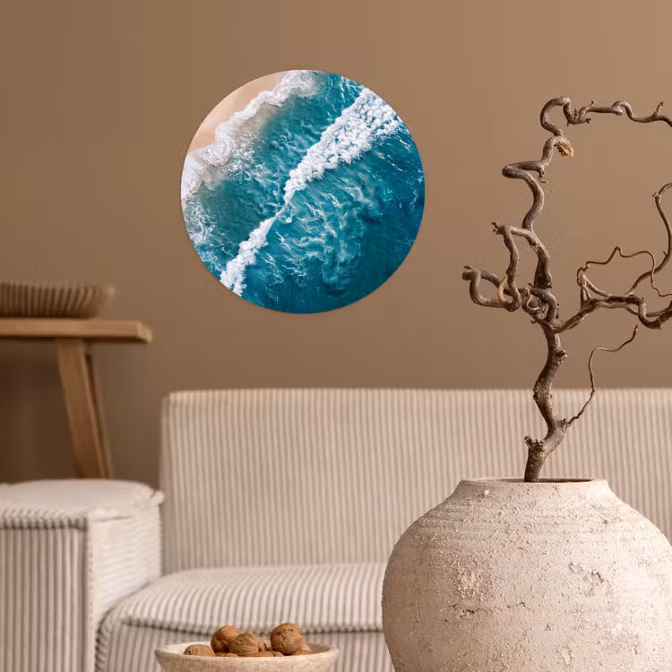Zee - Strand - Golven - Natuur - Blauw Wandcirkel behangsticker klein -sfeer1