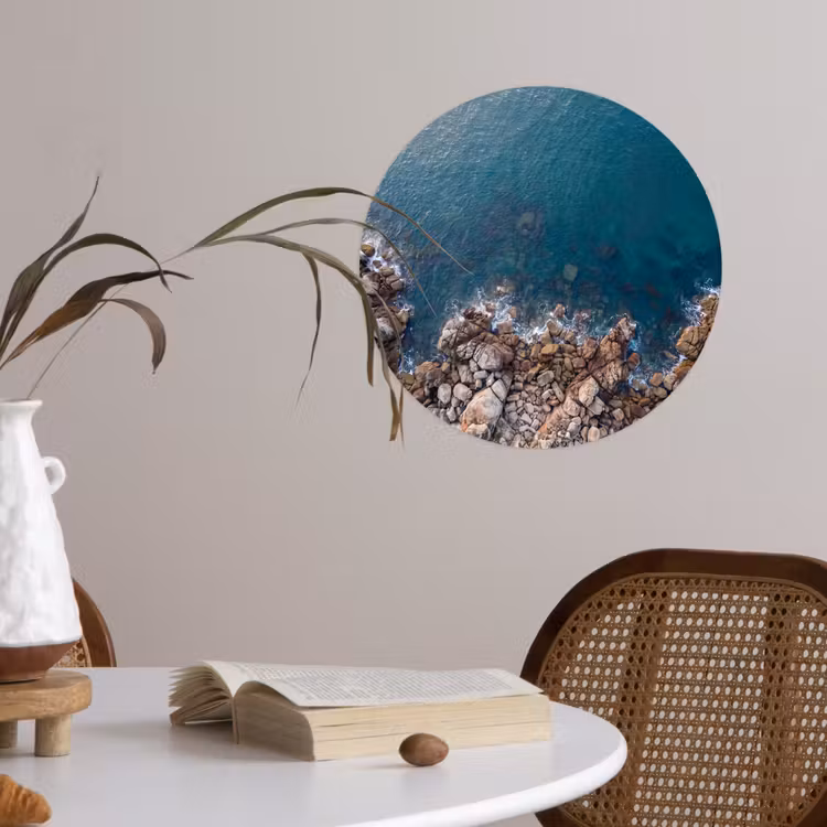 Zee - Kustlijn - Natuur - Abstract - Blauw Wandcirkel behangsticker klein -sfeer3