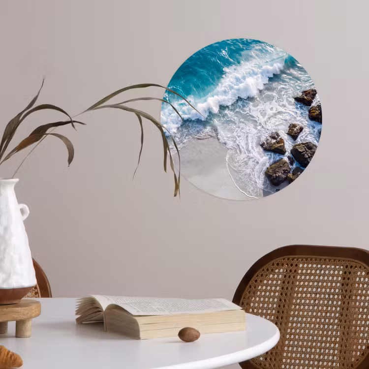 Zee - Golf - Strand - Natuur - Blauw Wandcirkel behangsticker klein -sfeer3