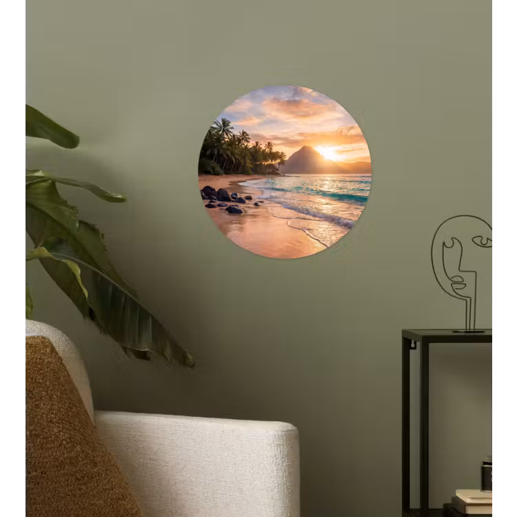 Zee - Berg - Landschap - Tropisch - Goud Wandcirkel behangsticker klein -sfeer2