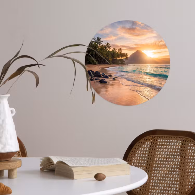 Zee - Berg - Landschap - Tropisch - Goud Wandcirkel behangsticker klein -sfeer3