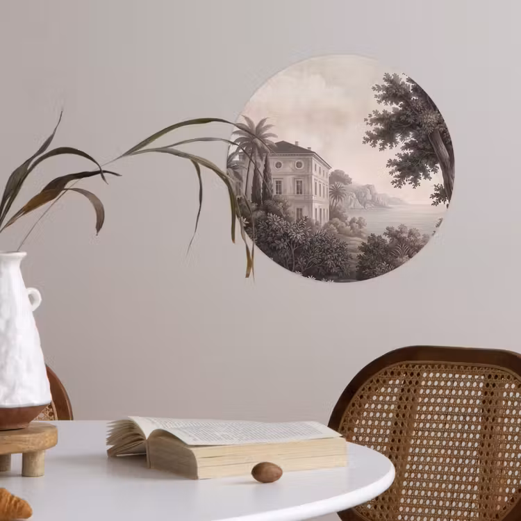 Zee - Villa - Beige Wandcirkel behangsticker klein -sfeer3