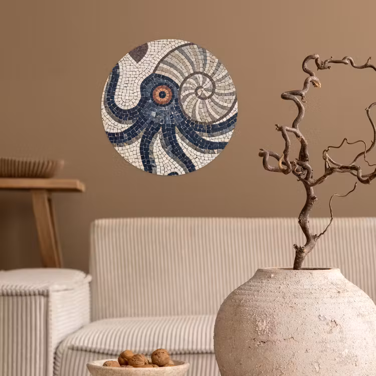Zeeleven - Mozaïek - Kunst - Vintage - Beige Wandcirkel behangsticker klein -sfeer1