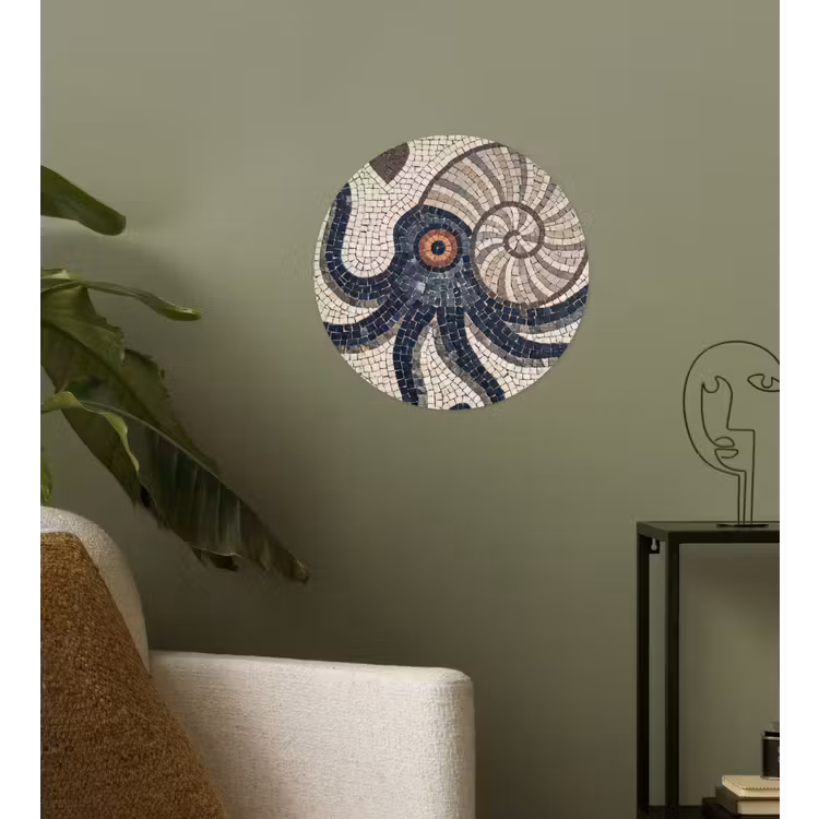 Zeeleven - Mozaïek - Kunst - Vintage - Beige Wandcirkel behangsticker klein -sfeer2