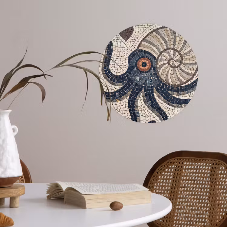 Zeeleven - Mozaïek - Kunst - Vintage - Beige Wandcirkel behangsticker klein -sfeer3
