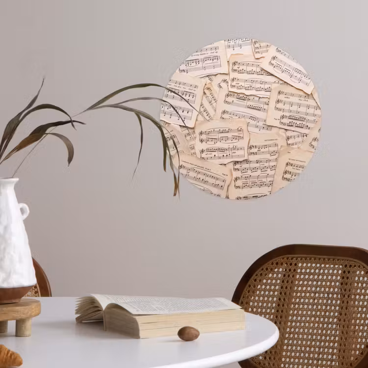 Bladmuziek - Oud - Noten - Vintage - Beige Wandcirkel behangsticker klein -sfeer3