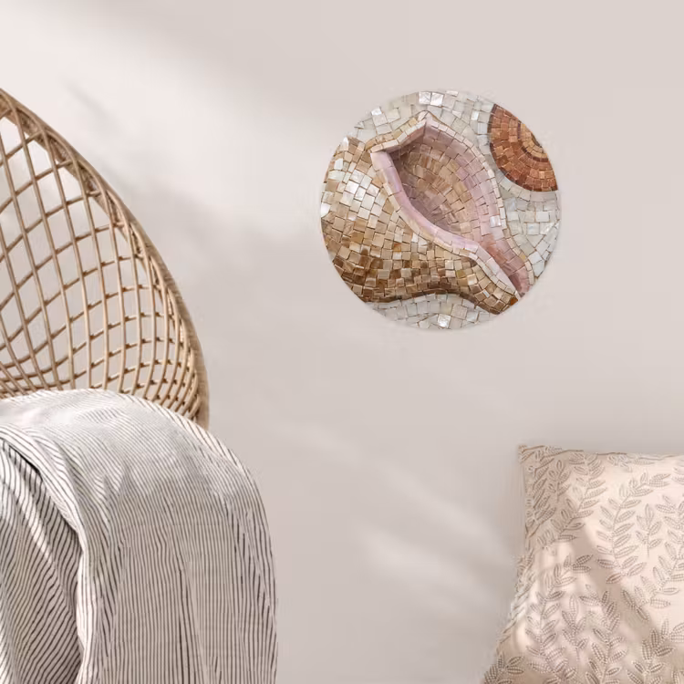 Schelp - Mozaïek - Zee - Beige - Modern Wandcirkel behangsticker klein -sfeer4