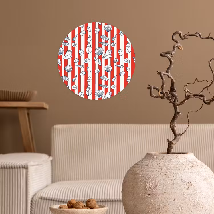 Schelp - Zeedieren - Zomer - Illustratie - Rood - Blauw Wandcirkel behangsticker klein -sfeer1
