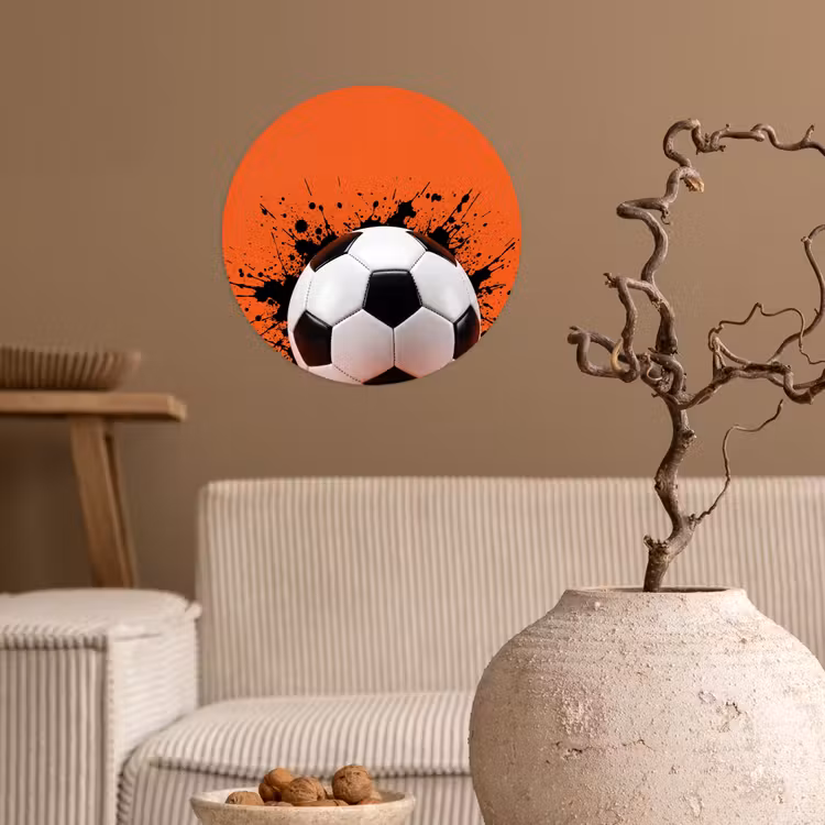 Voetbal - Verf - Sport - Oranje Wandcirkel behangsticker klein -sfeer1